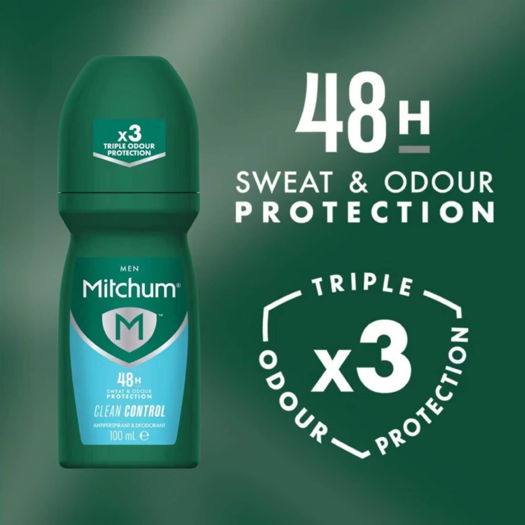 Mitchum Men Clean Control 48H Triple Odor Protection antiperspirant roll-on banner