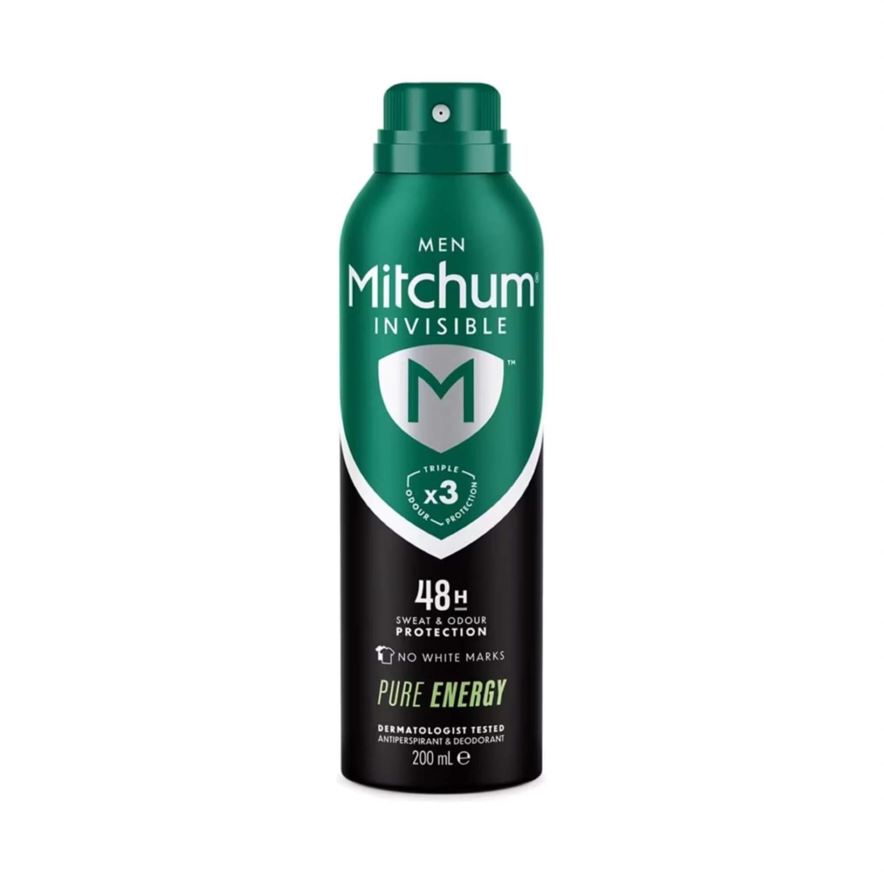 Mitchum Men Invisible Pure Energy 48H antiperspirant spray with no white marks