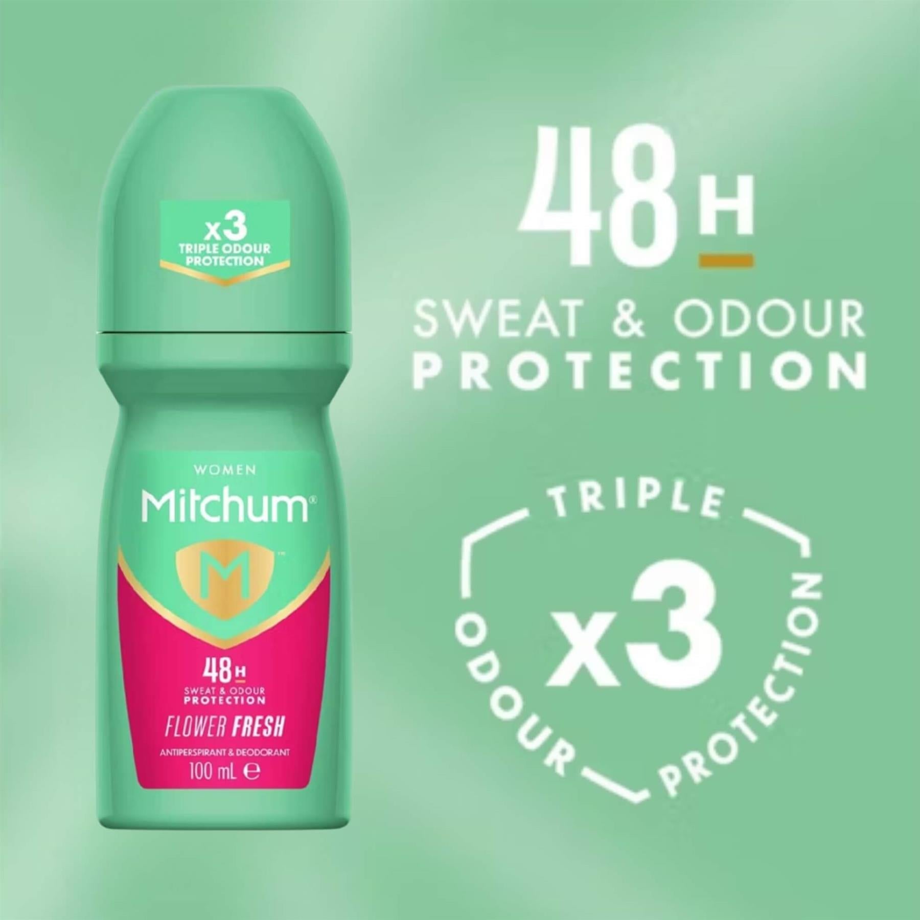 Mitchum Women Flower Fresh 48H Triple Odour Protection antiperspirant roll-on 100ml banner