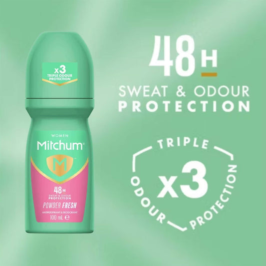Mitchum Women Powder Fresh 48H Triple Odour Protection sweat and odour protection technical banner