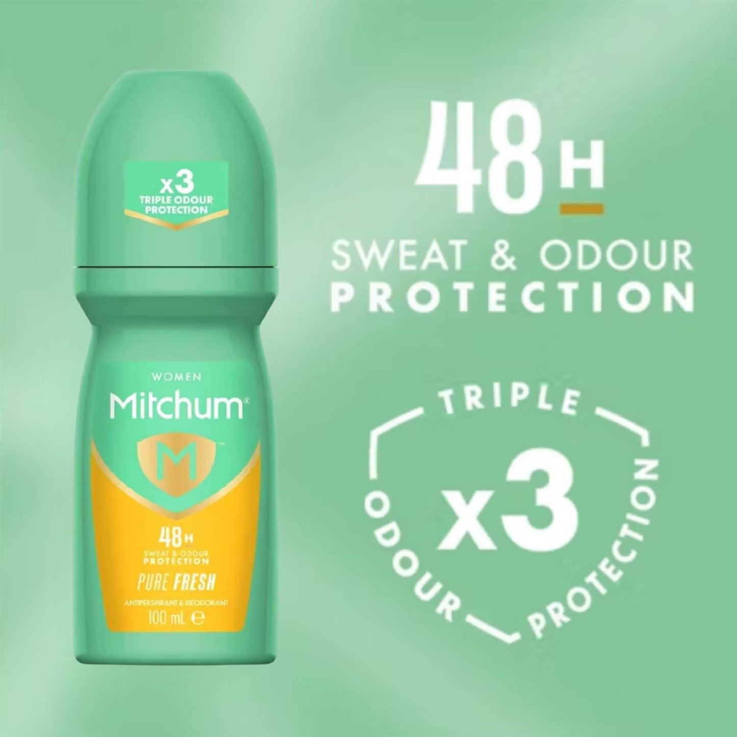 Mitchum Women Pure Fresh 48H Triple Odour Protection antiperspirant roll-on banner
