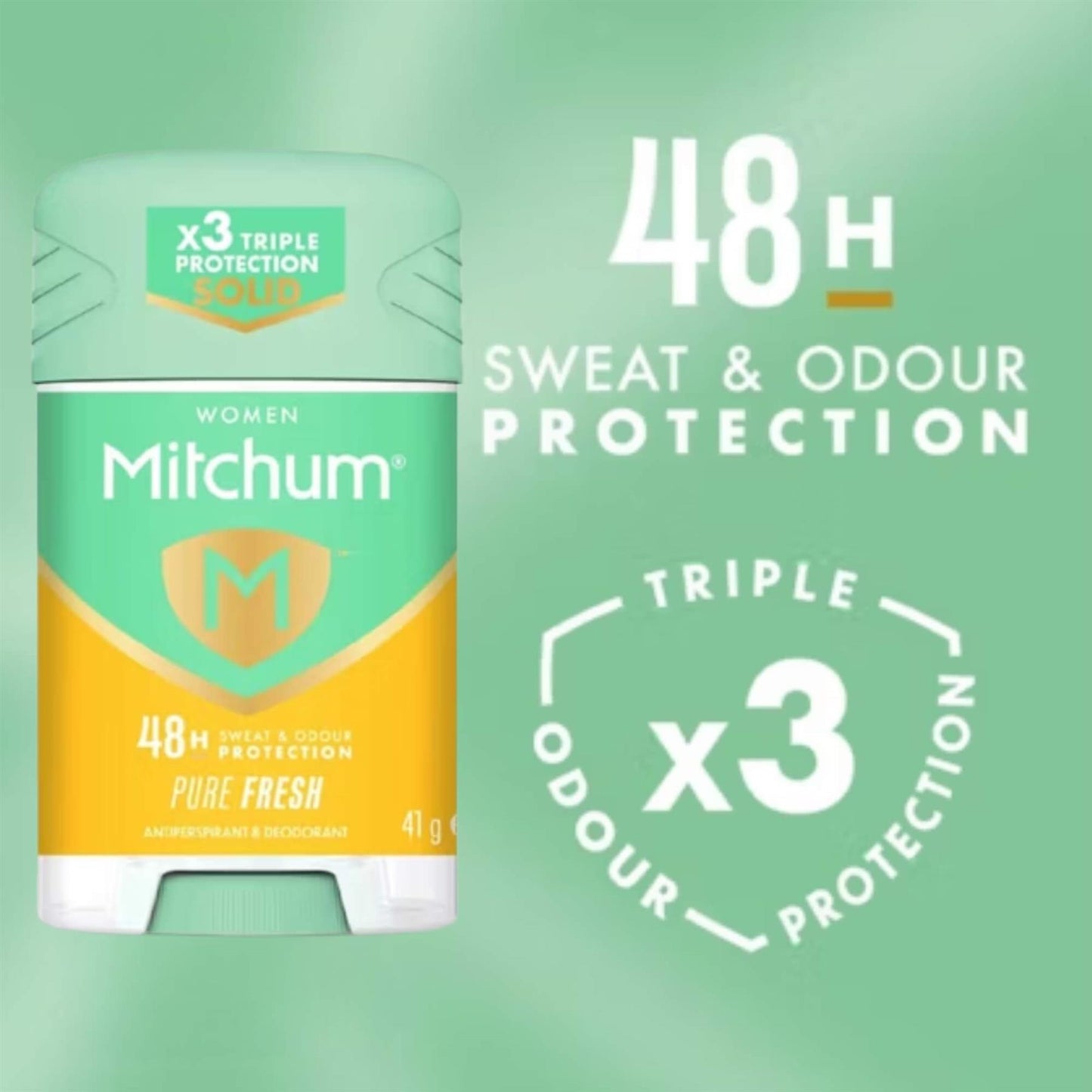 Mitchum Women Pure Fresh 48H Triple Protection sweat and odour protection technical banner
