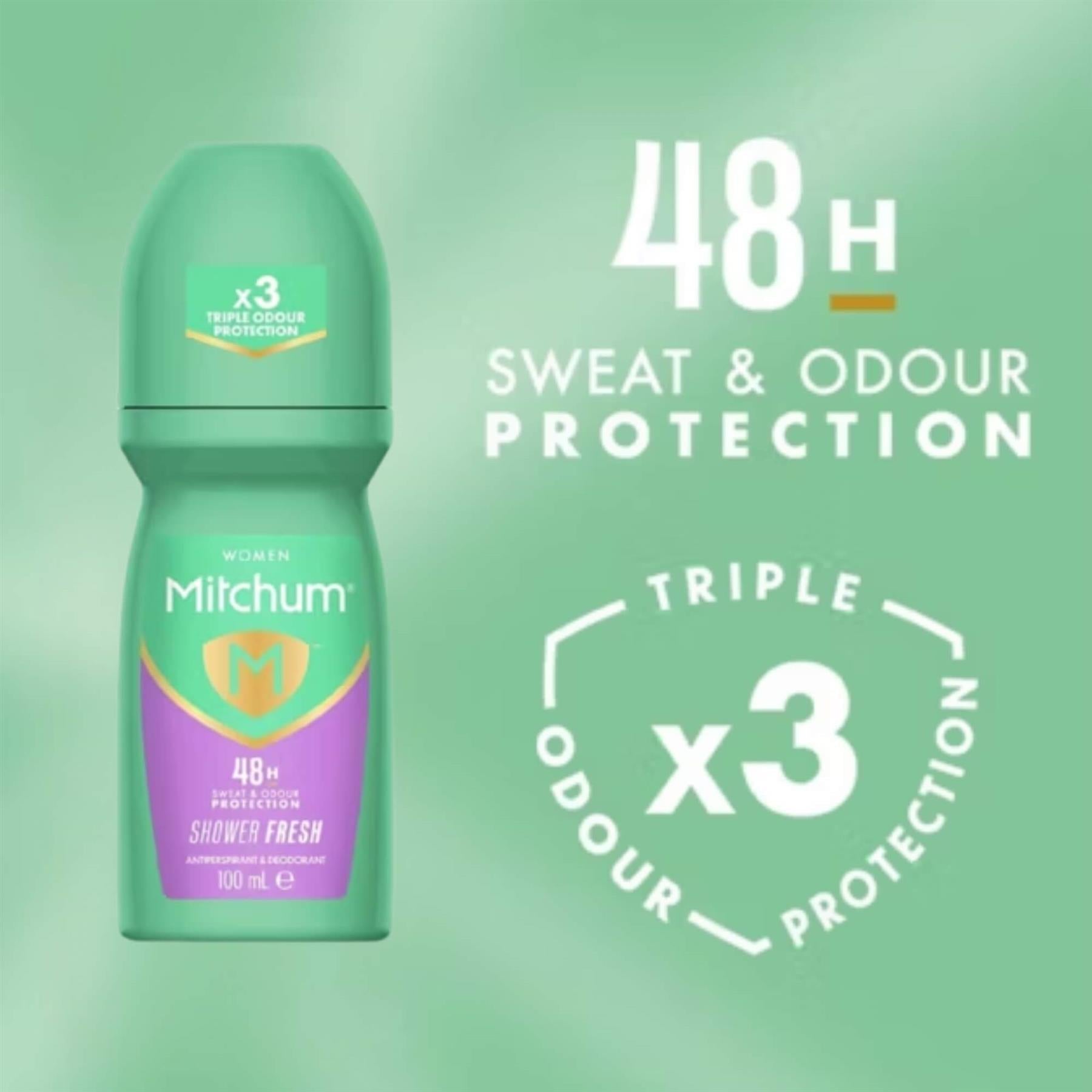 Mitchum Women Shower Fresh 48H Triple Odour Protection sweat and odour protection technical banner