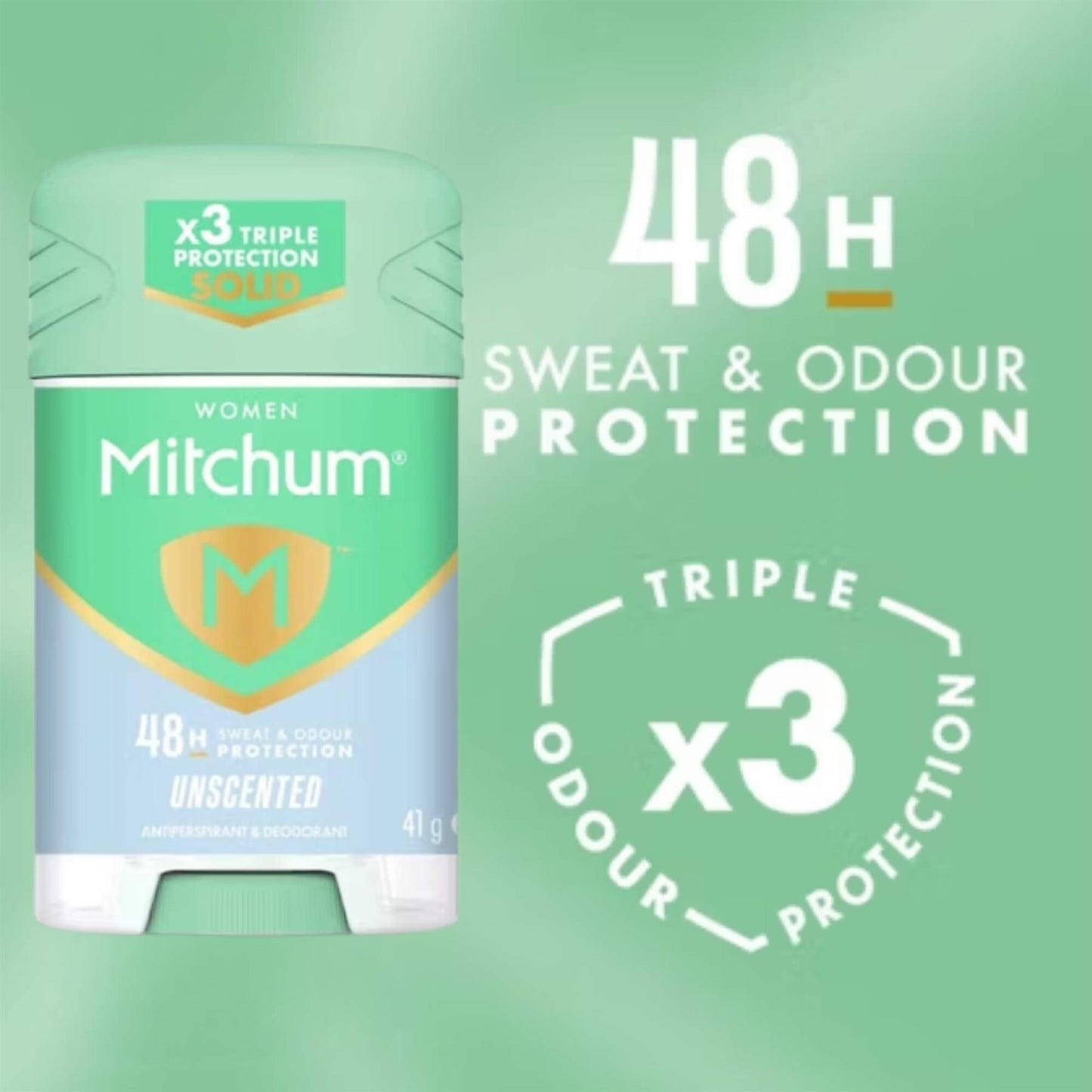 Mitchum Women Unscented 48H Triple Odour Protection sweat and odour protection technical banner