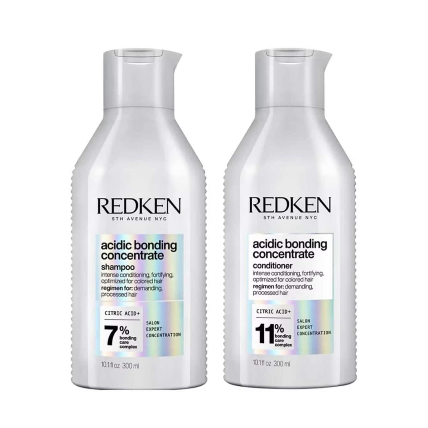 Redken Acidic Bonding Concentrate shampoo and conditioner duo for demanding processed hair with citric acid