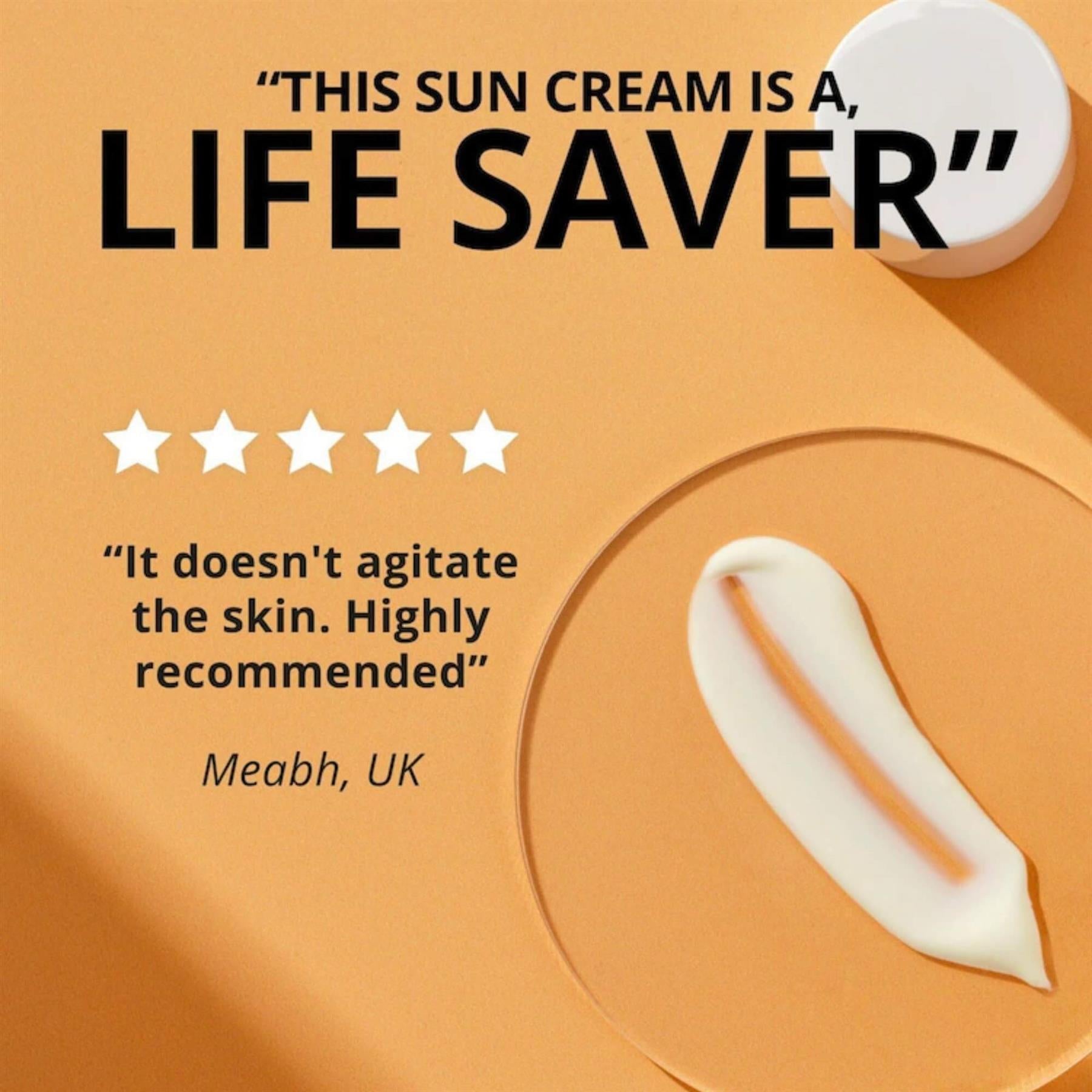 Riemann P20 Sensitive Skin SPF 30 customer review from Meabh UK featuring a product swatch and five-star rating