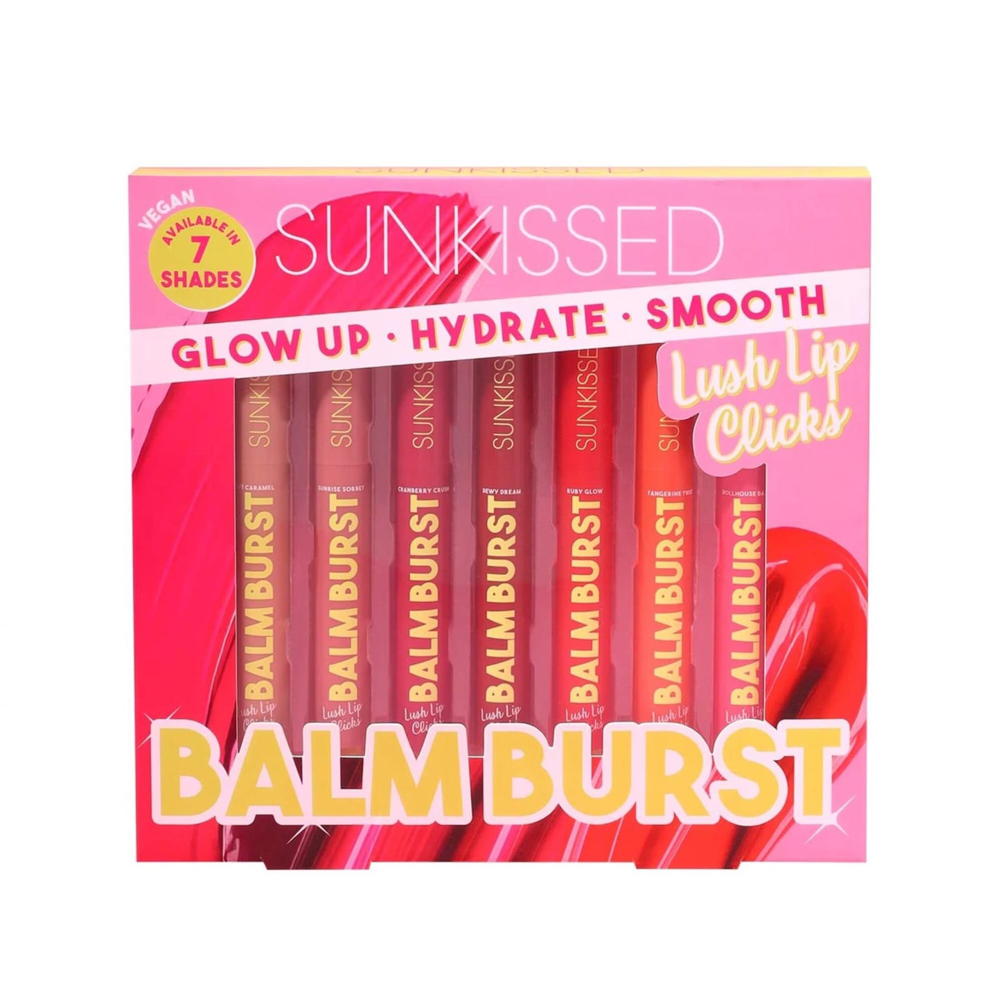 Sunkissed Balm Burst Lush Lip Clicks 7 shade gift set box on white background