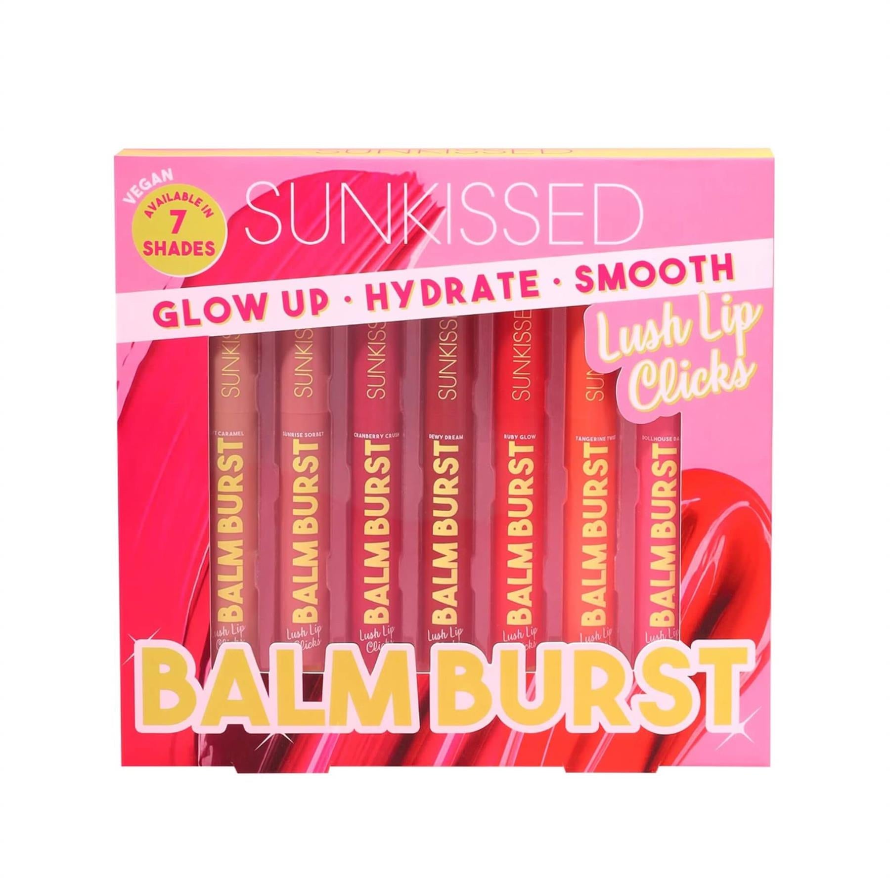 Sunkissed Balm Burst Lush Lip Clicks 7 shade gift set box on white background