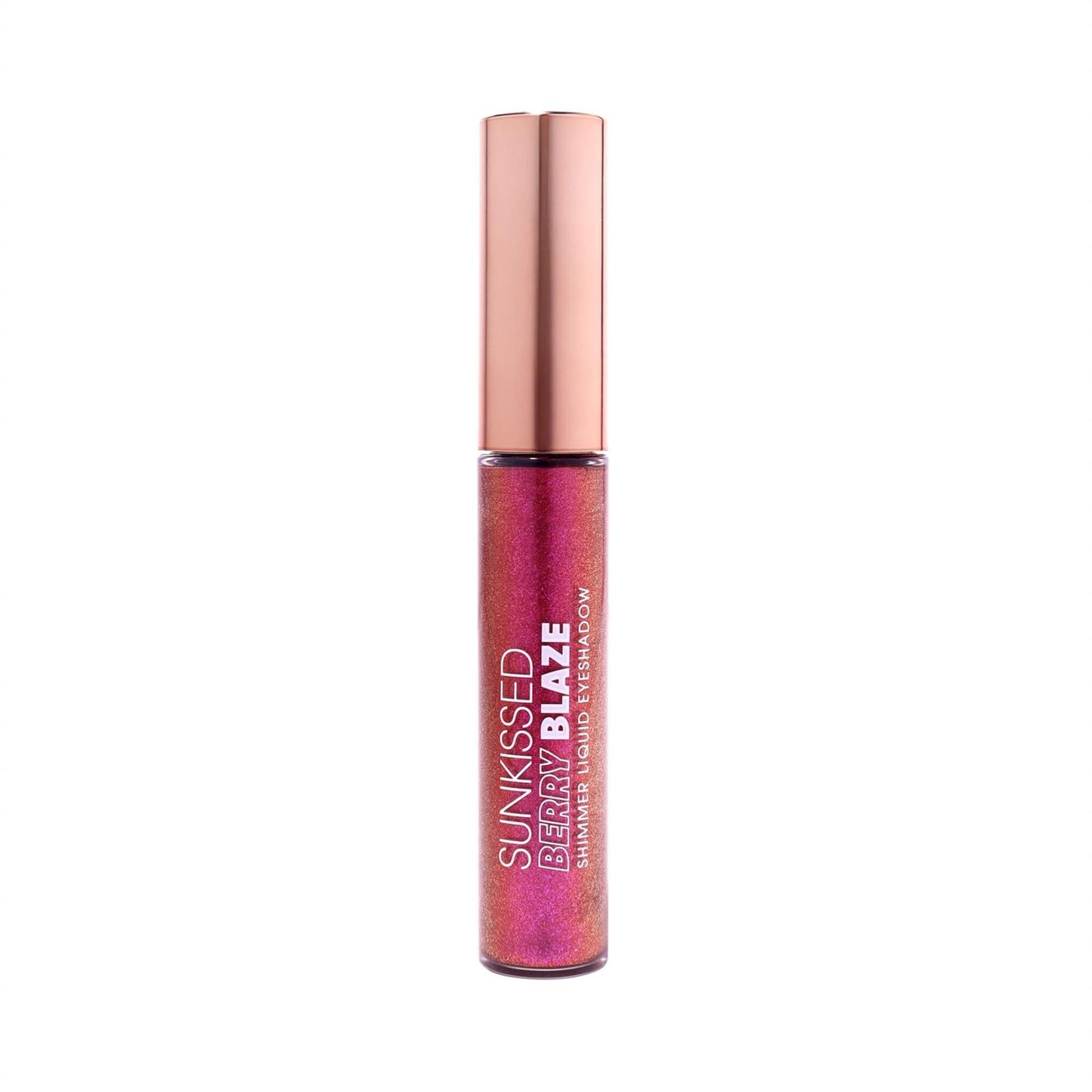 Sunkissed Berry Blaze shimmer liquid eyeshadow tube with rose gold cap