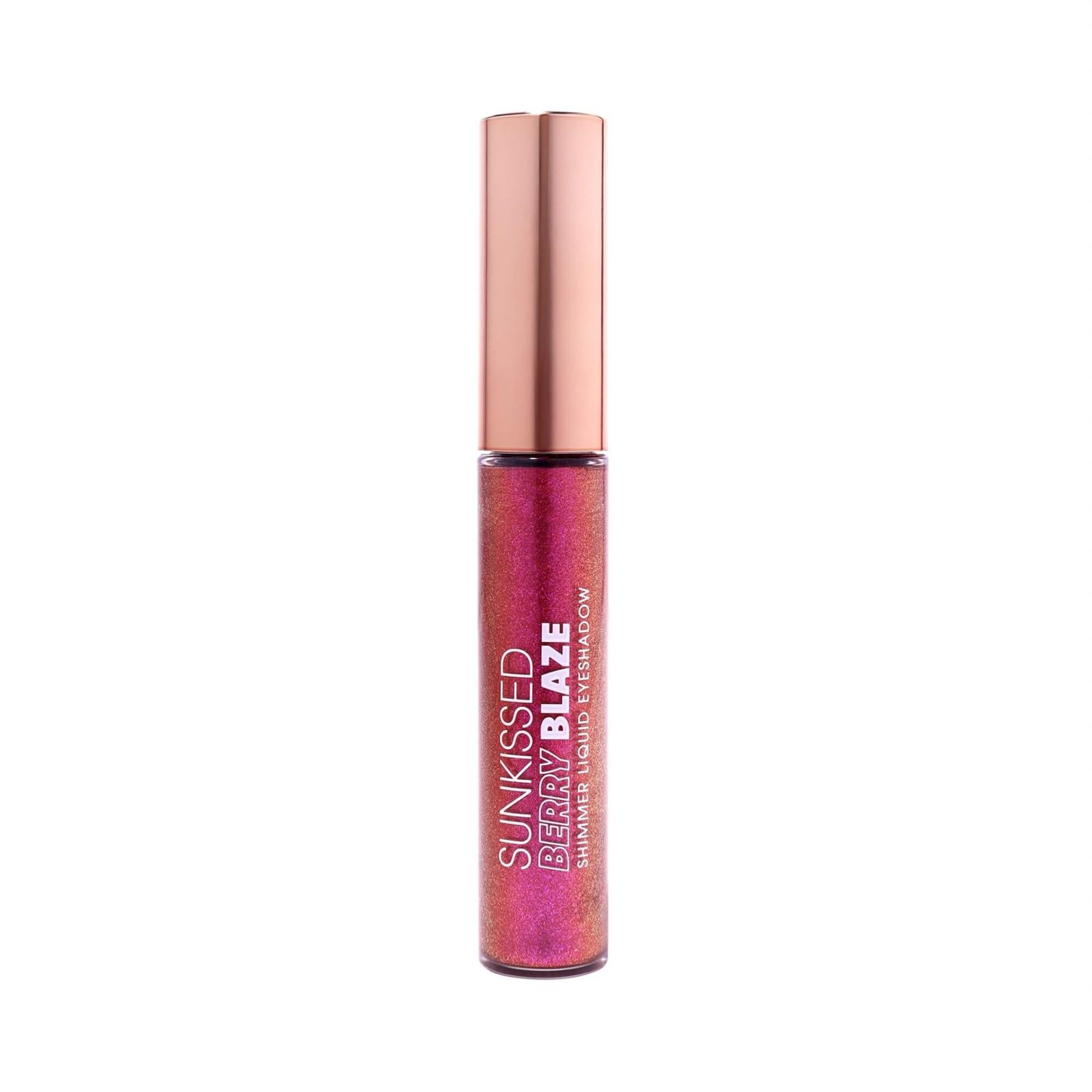 Sunkissed Berry Blaze shimmer liquid eyeshadow tube with rose gold cap