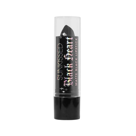 Sunkissed Black Heart matte black lipstick in clear case with holographic lettering