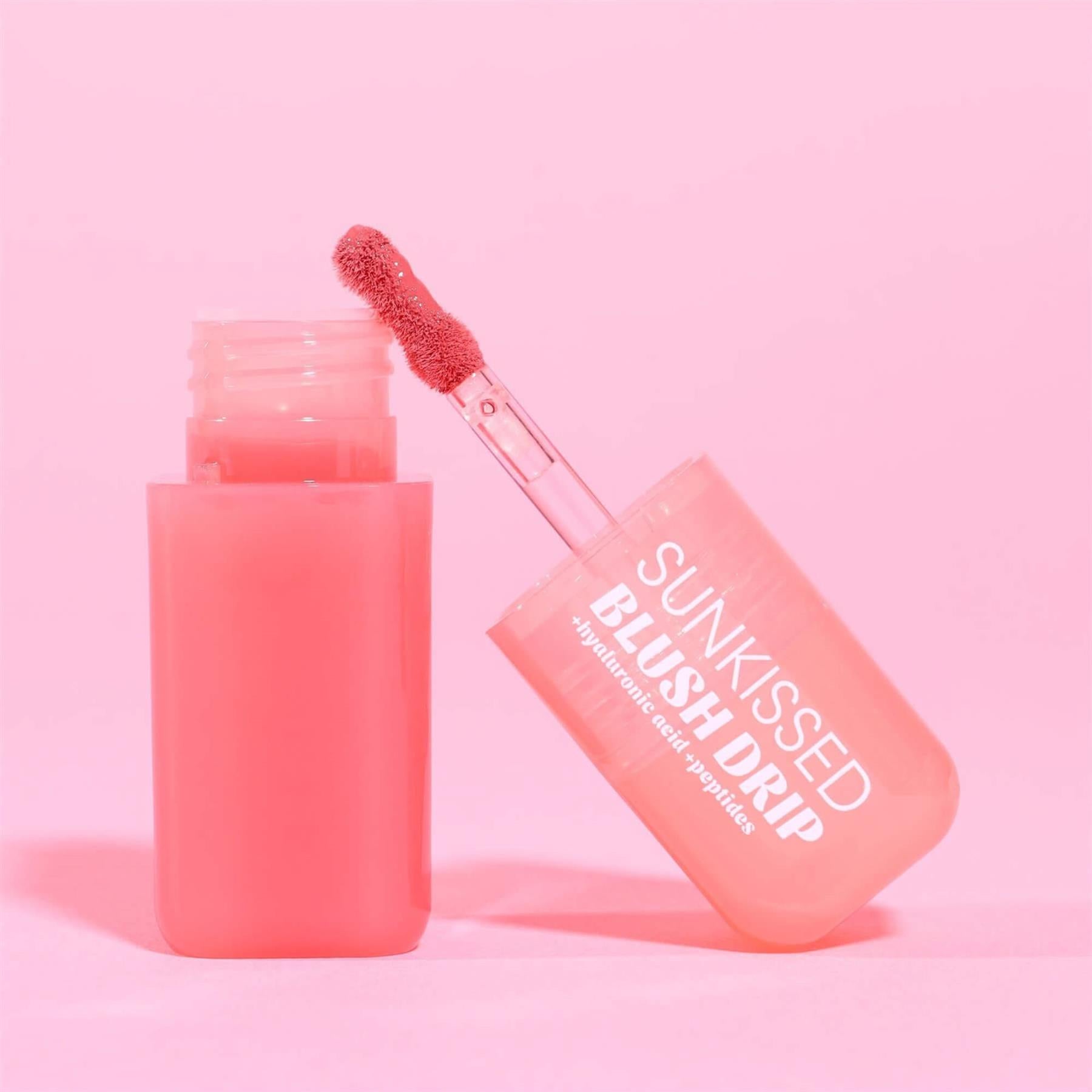 Sunkissed Blush Drip liquid blush open bottle showing large doe-foot applicator wand
