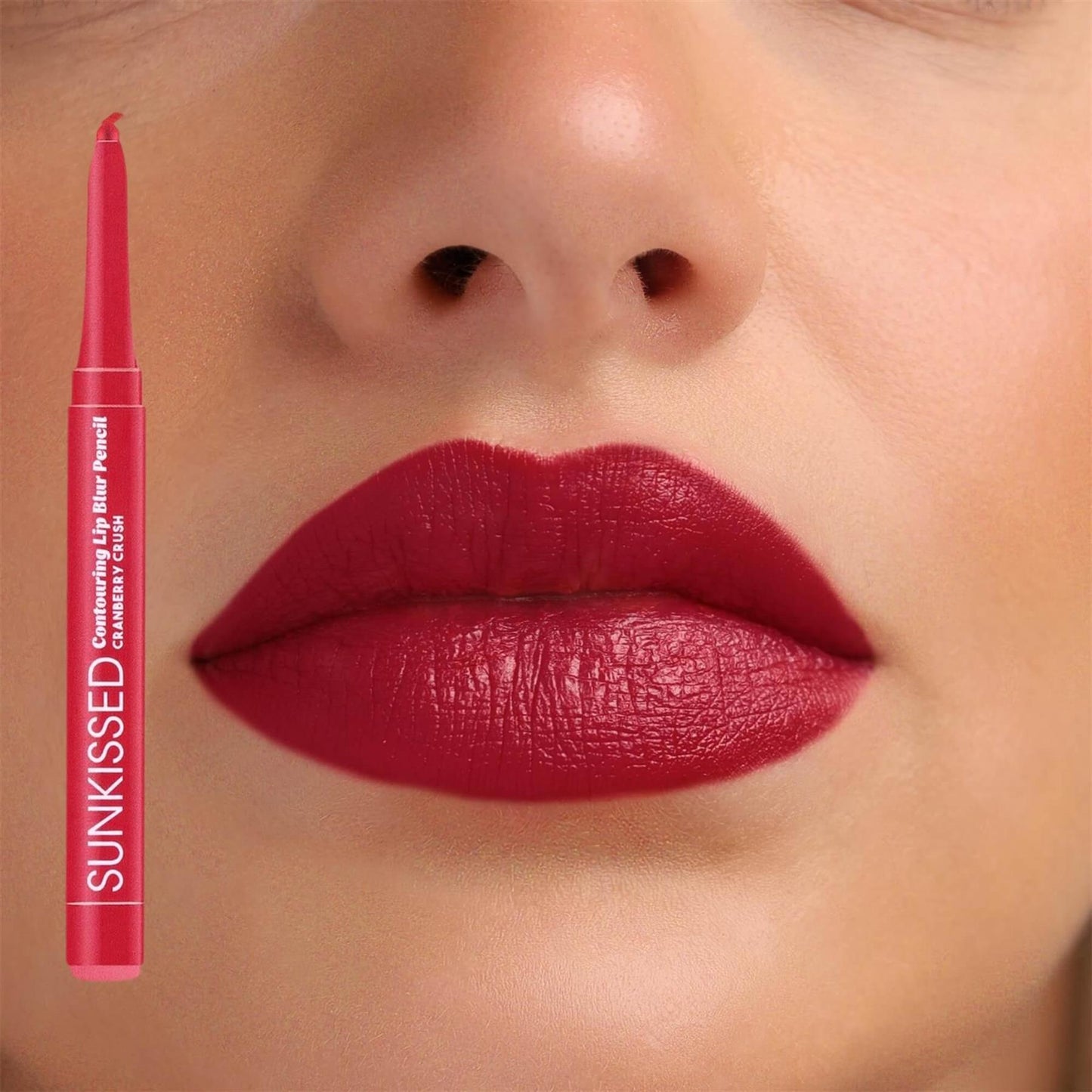 Sunkissed Contouring Lip Blur Pencil in shade Cranberry Crush swatch on model lips