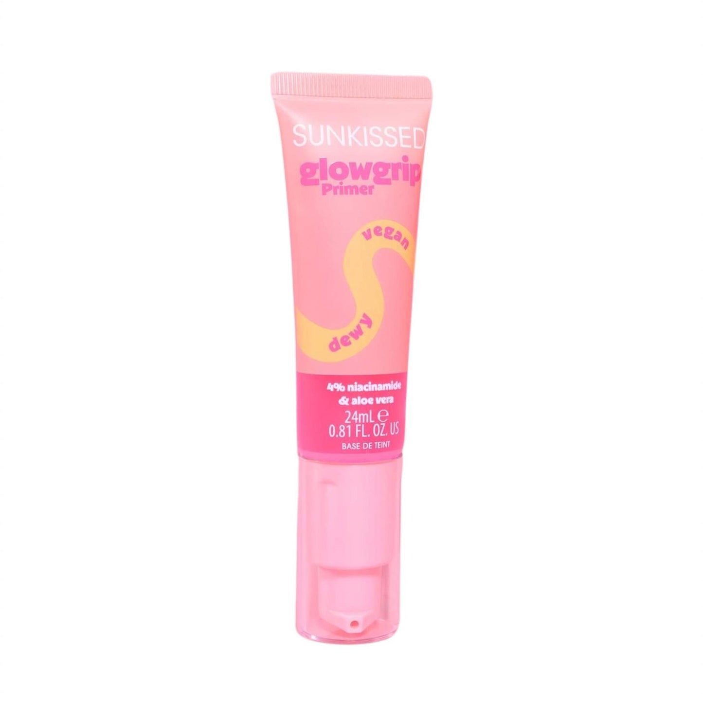 Sunkissed GlowGrip Primer tube with 4% niacinamide and aloe vera on white background