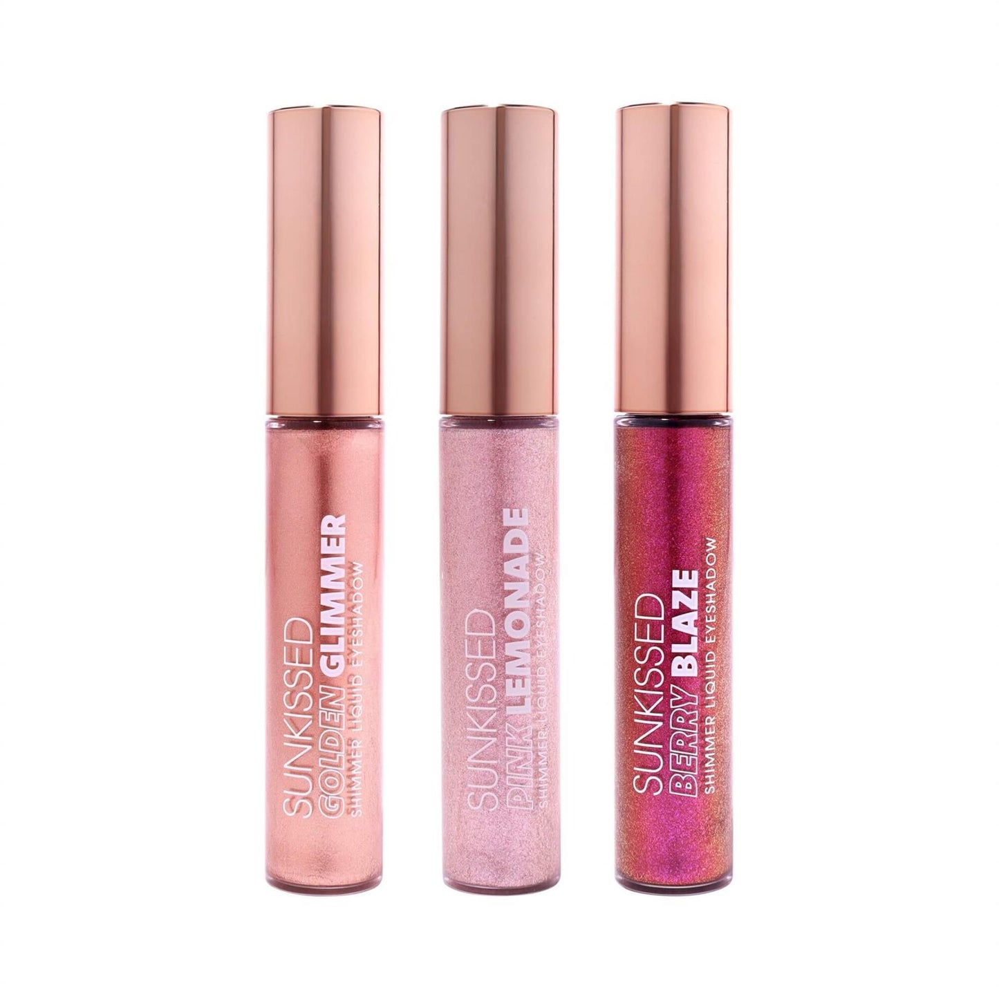 Sunkissed Shimmer Liquid Eyeshadow Trio in Golden Glimmer Pink Lemonade and Berry Blaze