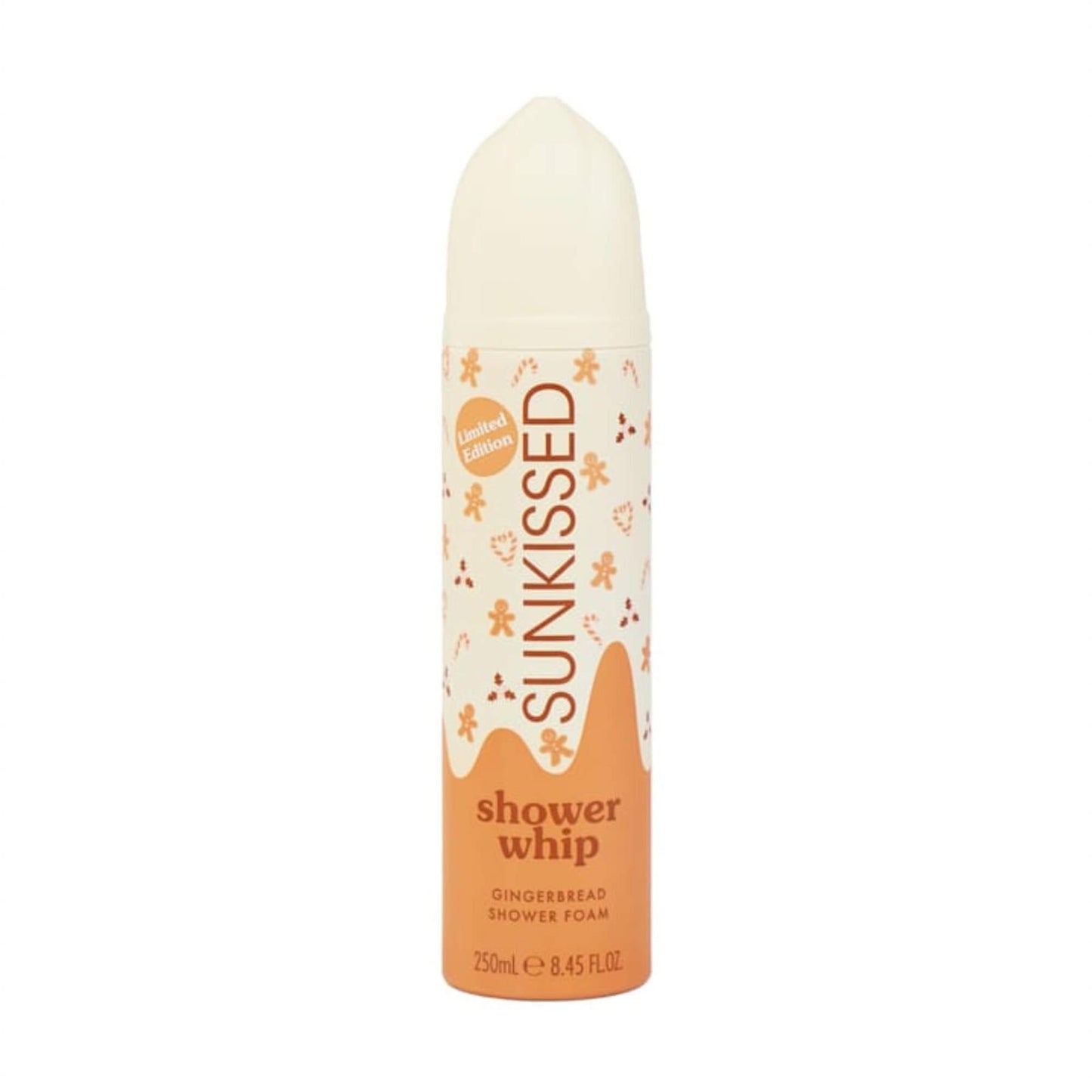 Sunkissed Shower Whip Gingerbread Shower Foam 250ml Limited Edition bottle with festive gingerbread man patterns