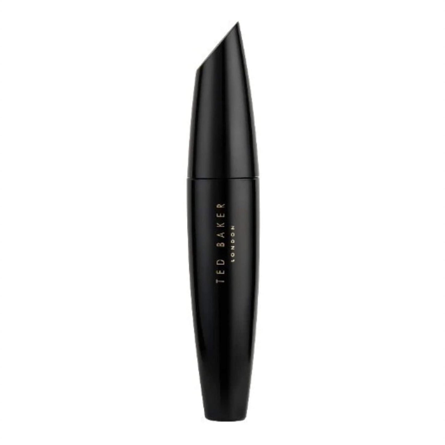 Ted Baker black mascara tube with gold branding and a sleek tapered cap on a white background