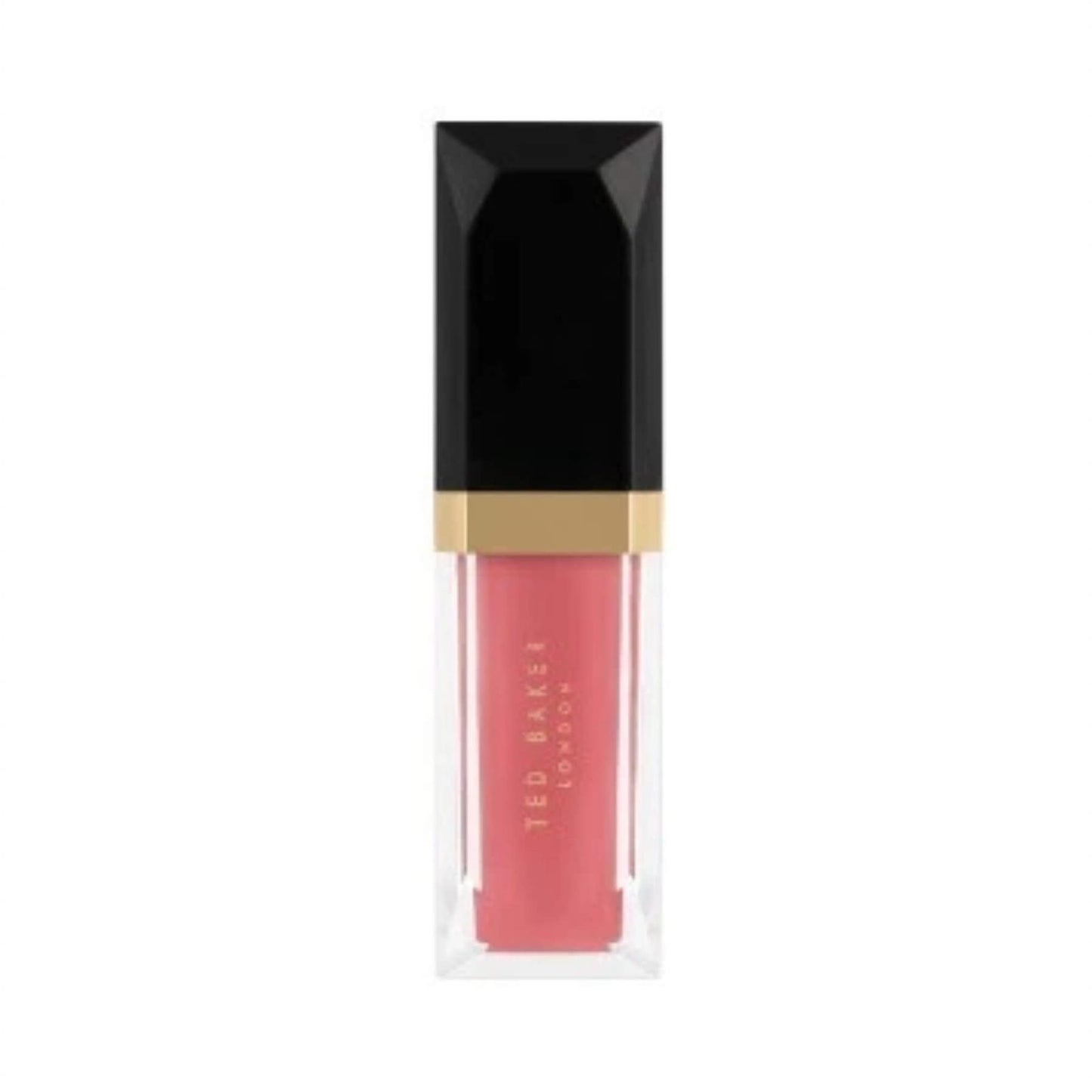 Ted Baker pink lip gloss with a sleek black cap and gold branding on a white background