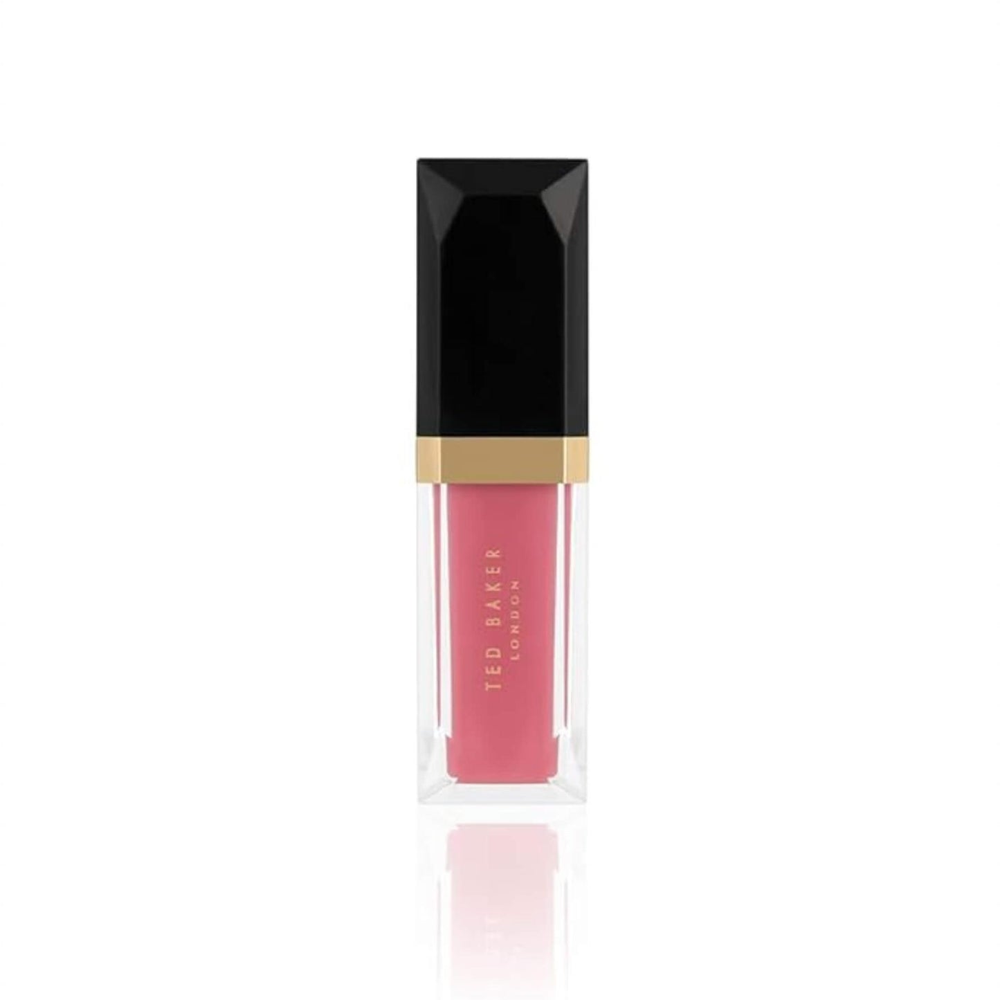 Ted Baker Ready Set Pout pink lip gloss with gold detailing and black cap on a white background